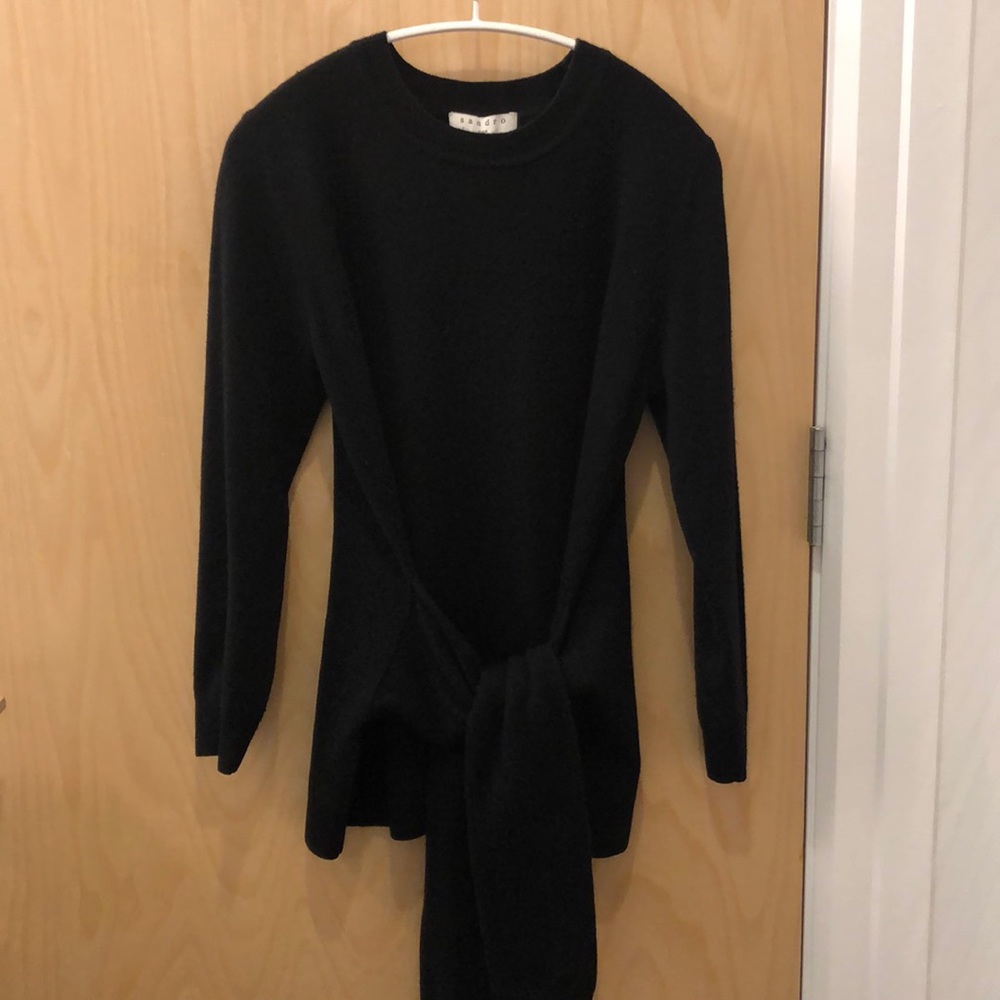 Sandro Tie-Front Wool + Cashmere Sweater